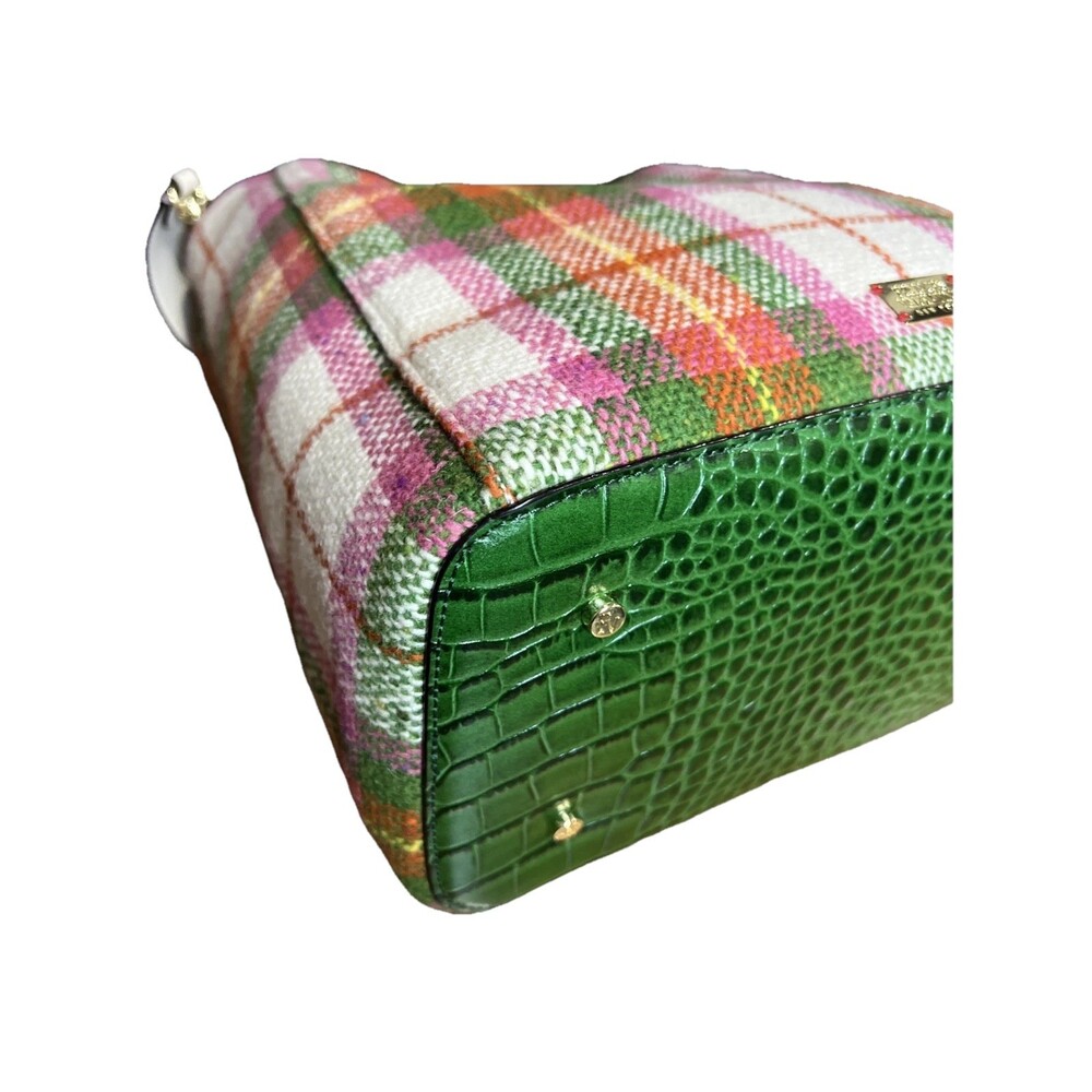 Frances Valentine June Central Park Plaid Wool Leather Embossed Purse Bag Classy - Picture 8 of 16